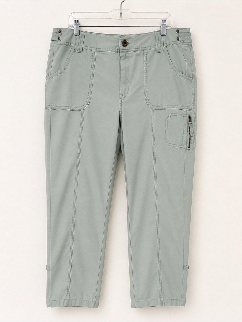 Eddie Bauer Blakely Fit Ripstop Utility Cargo Capri Pants Sage Green 14 Tall
